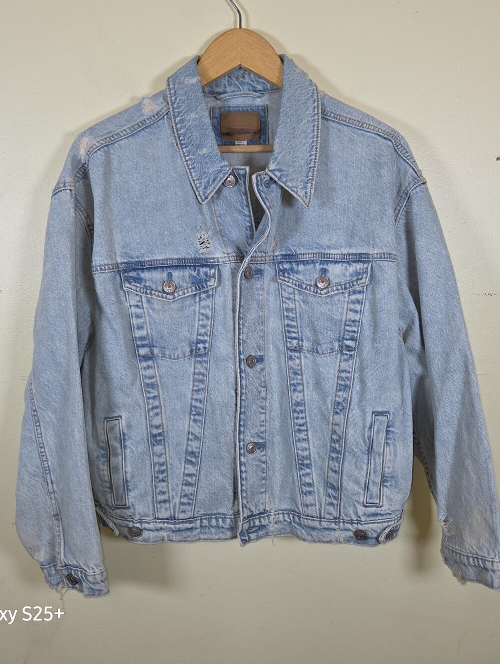 Vintage American Eagle Men's Distressed Denim Trucker Jacket Size Medium Grunge